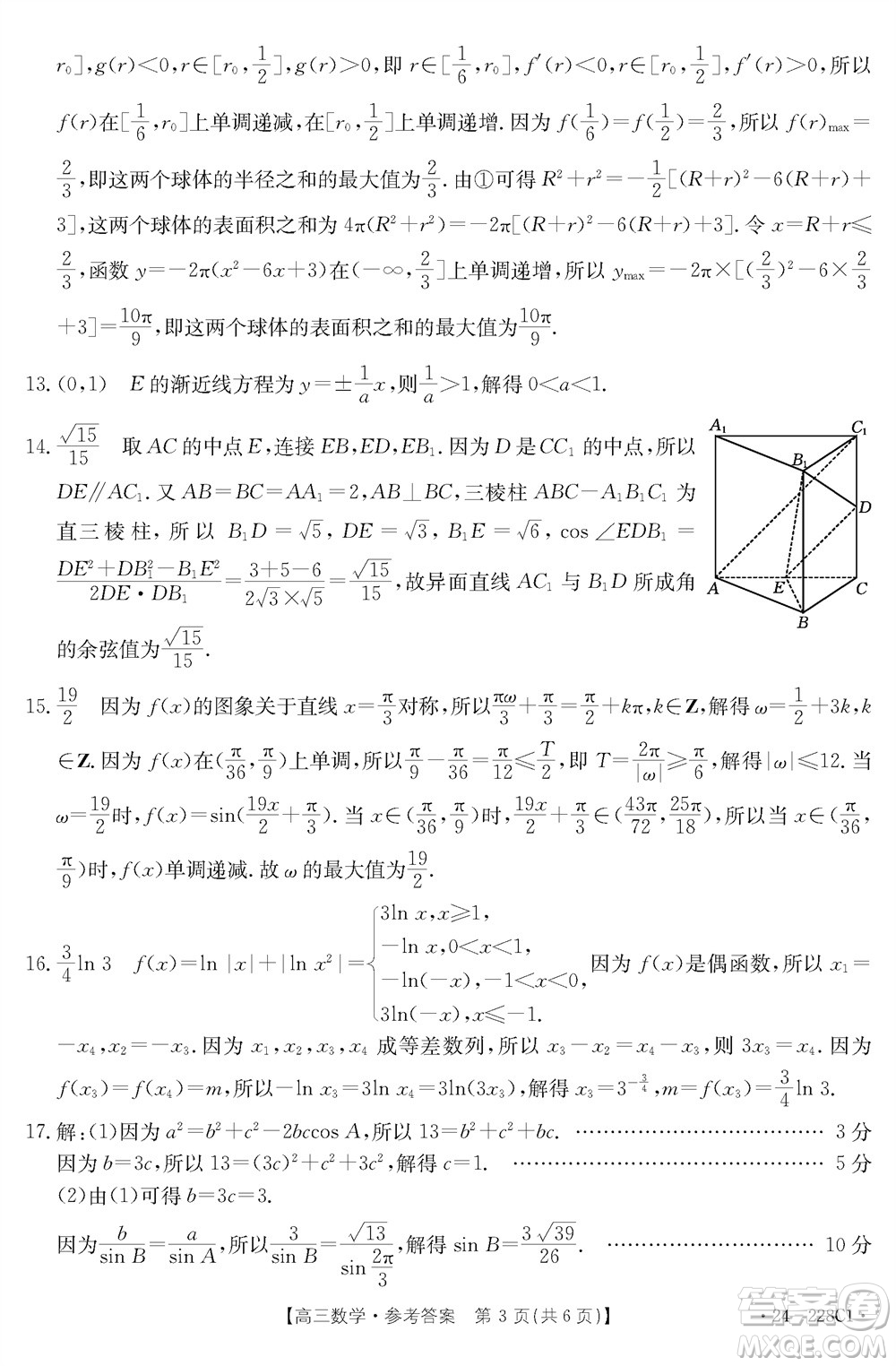 河北省金太陽2024屆高三上學期12月聯(lián)考24-228C1數(shù)學參考答案