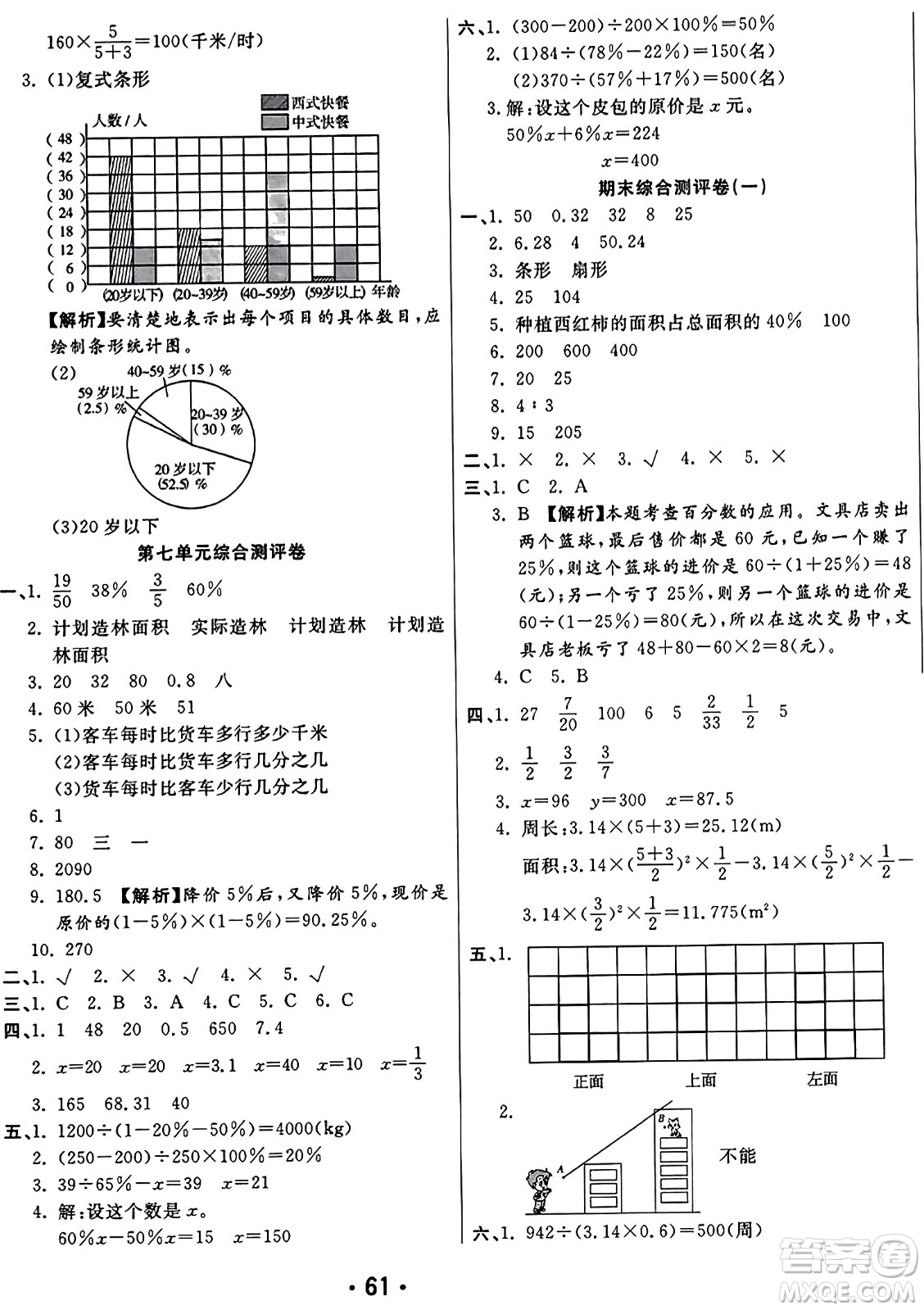 黑龍江美術(shù)出版社2023年秋黃岡金榜大考卷期末必刷六年級數(shù)學(xué)上冊北師大版答案