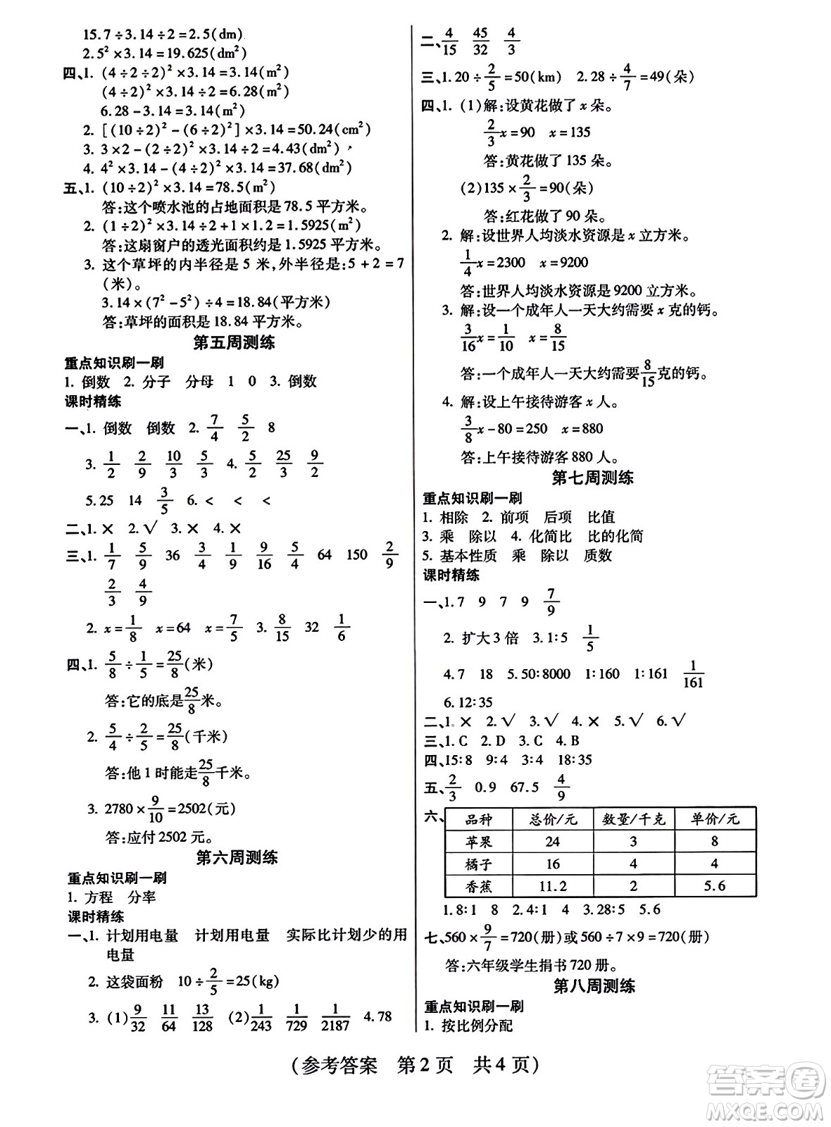 黑龍江美術(shù)出版社2023年秋黃岡金榜大考卷期末必刷六年級(jí)數(shù)學(xué)上冊(cè)西師版答案