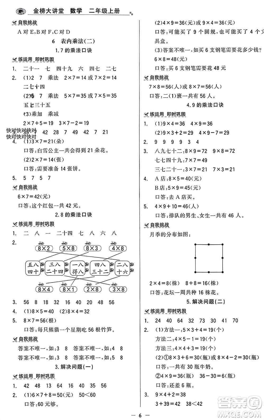 遼寧少年兒童出版社2023年秋世紀(jì)金榜金榜大講堂全彩筆記二年級(jí)數(shù)學(xué)上冊(cè)通用版參考答案