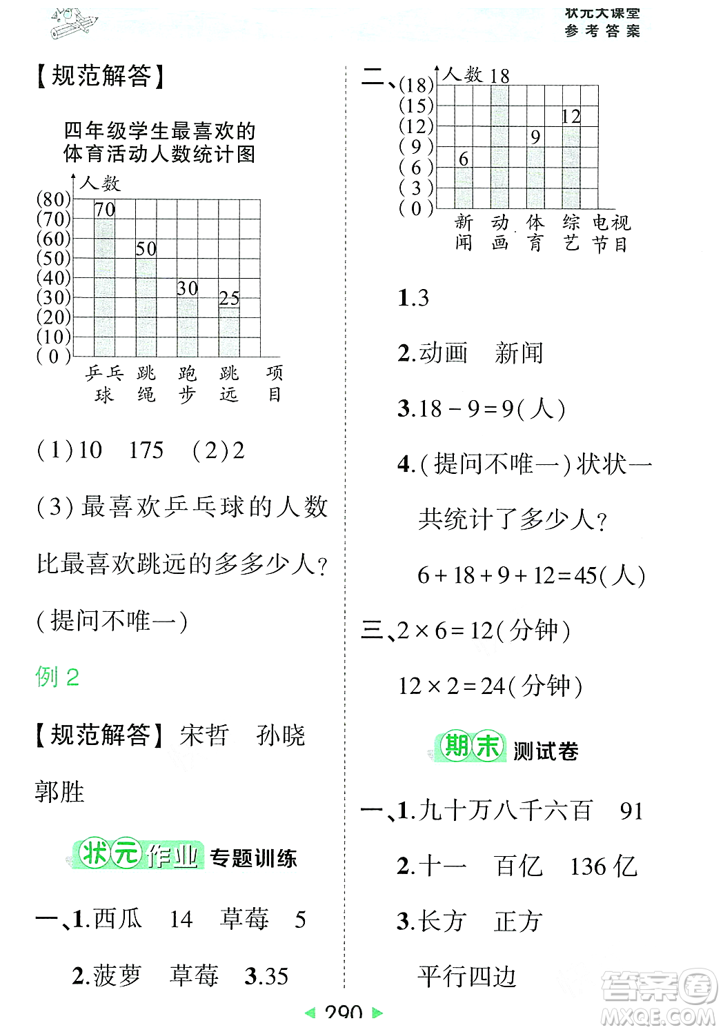 武漢出版社2023年秋狀元成才路狀元大課堂四年級數(shù)學(xué)上冊人教版答案