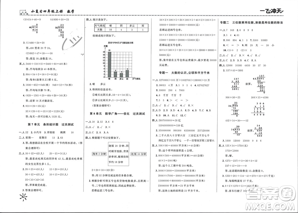 天津人民出版社2023年秋一飛沖天小復(fù)習(xí)四年級(jí)數(shù)學(xué)上冊(cè)通用版參考答案