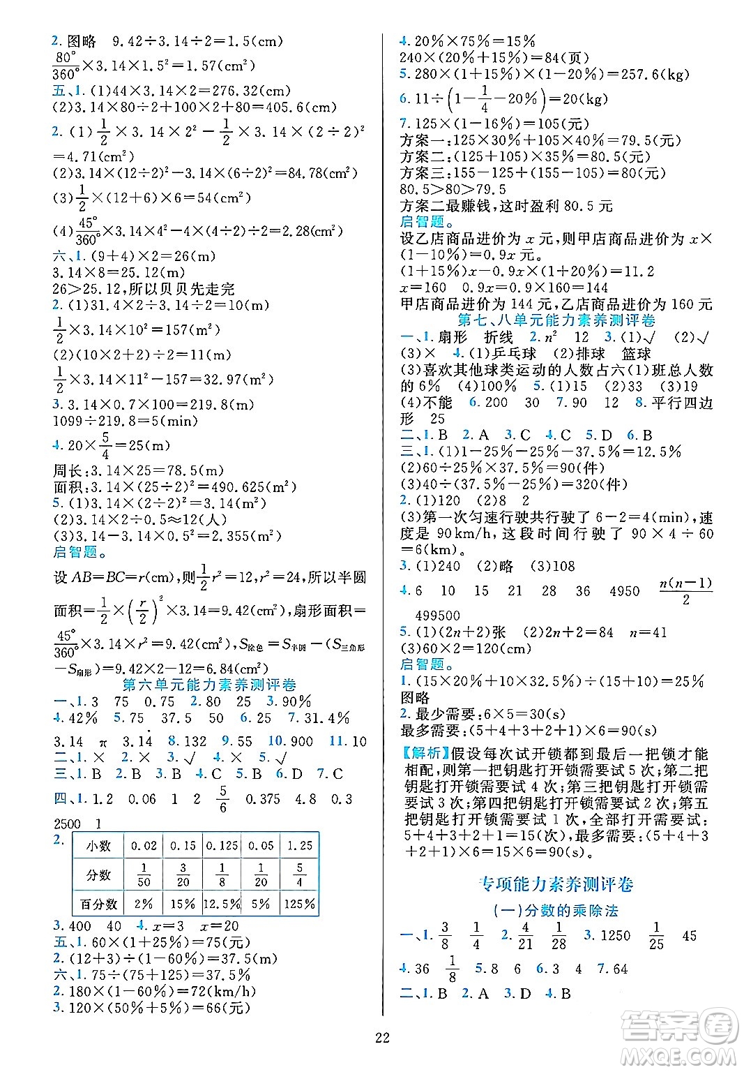 浙江教育出版社2023年秋全優(yōu)方案夯實(shí)與提高六年級數(shù)學(xué)上冊人教版答案