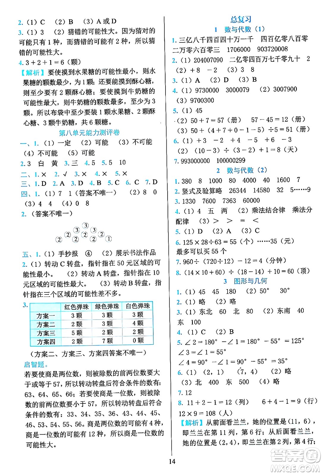 浙江教育出版社2023年秋全優(yōu)方案夯實(shí)與提高四年級(jí)數(shù)學(xué)上冊(cè)北師大版答案