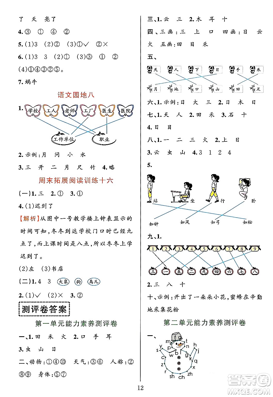 浙江教育出版社2023年秋全優(yōu)方案夯實與提高一年級語文上冊通用版答案