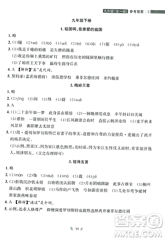 延邊大學出版社2023年秋點石成金金牌奪冠九年級語文全一冊人教版遼寧專版答案