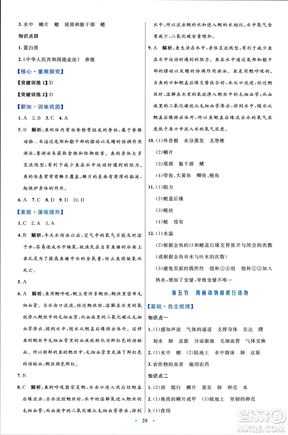 內(nèi)蒙古教育出版社2023年秋初中同步學(xué)習(xí)目標(biāo)與檢測(cè)八年級(jí)生物上冊(cè)人教版參考答案