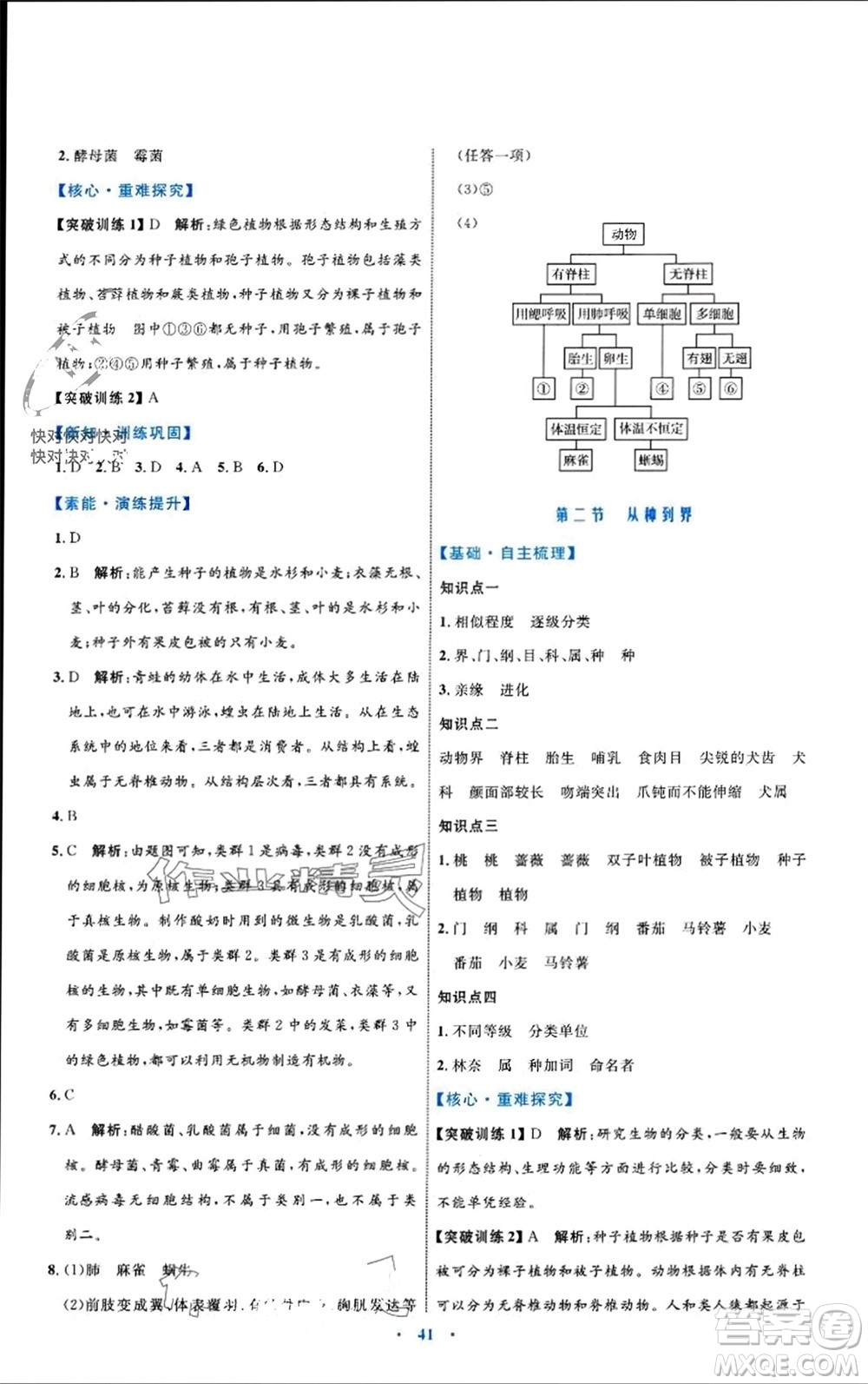 內(nèi)蒙古教育出版社2023年秋初中同步學(xué)習(xí)目標(biāo)與檢測(cè)八年級(jí)生物上冊(cè)人教版參考答案