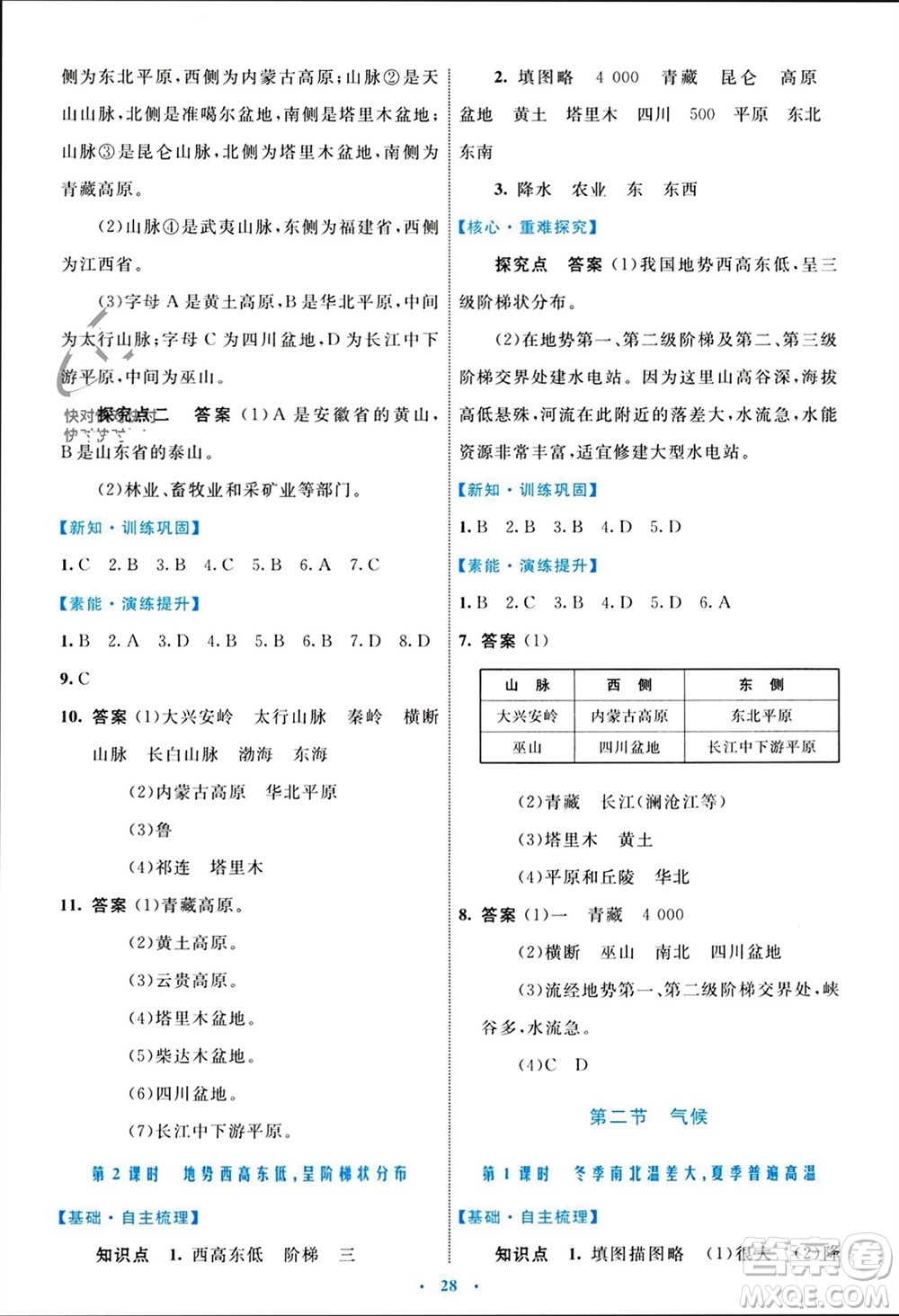 內(nèi)蒙古教育出版社2023年秋初中同步學(xué)習(xí)目標(biāo)與檢測(cè)八年級(jí)地理上冊(cè)人教版參考答案