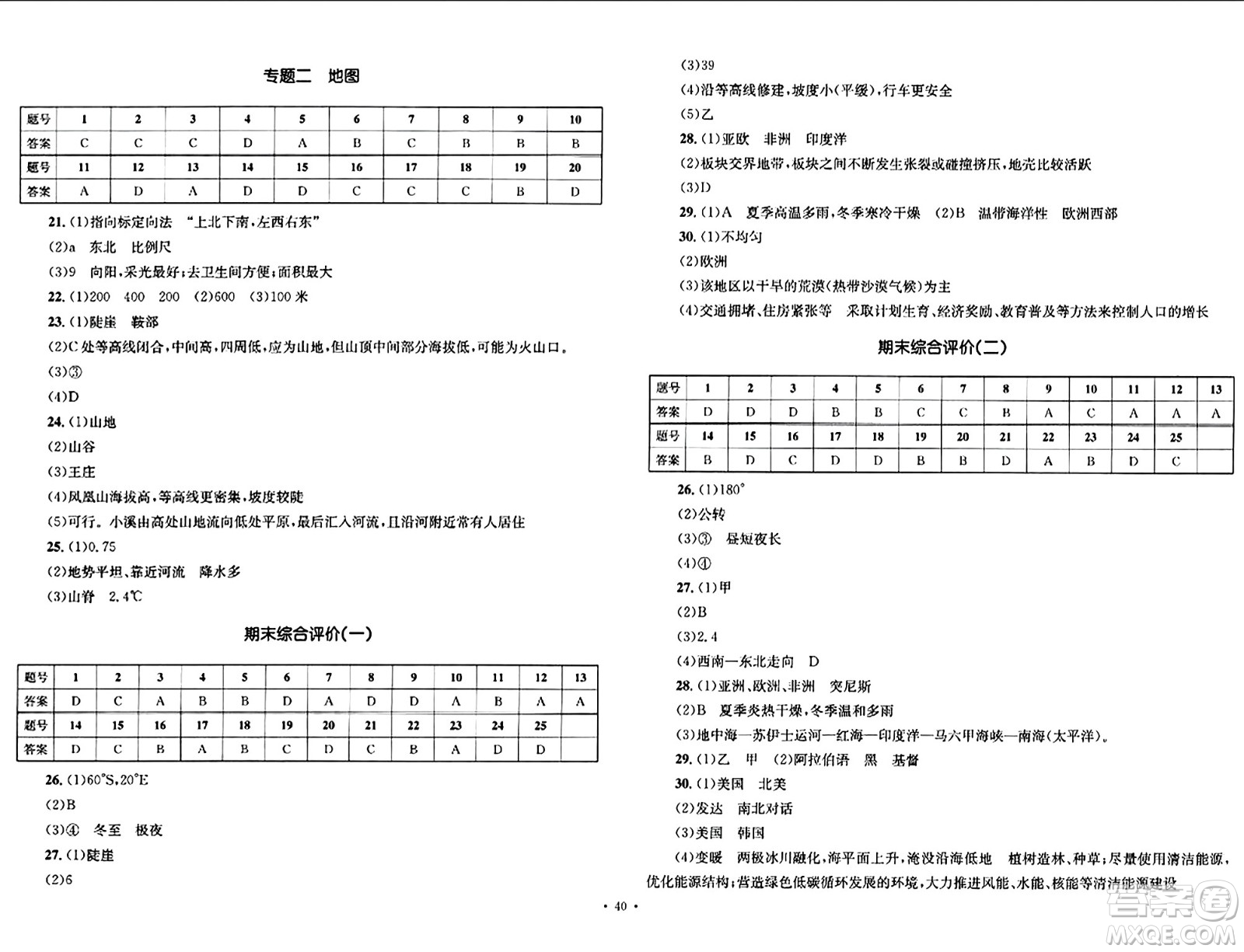 湖南教育出版社2023年秋學(xué)科素養(yǎng)與能力提升七年級(jí)地理上冊(cè)人教版答案