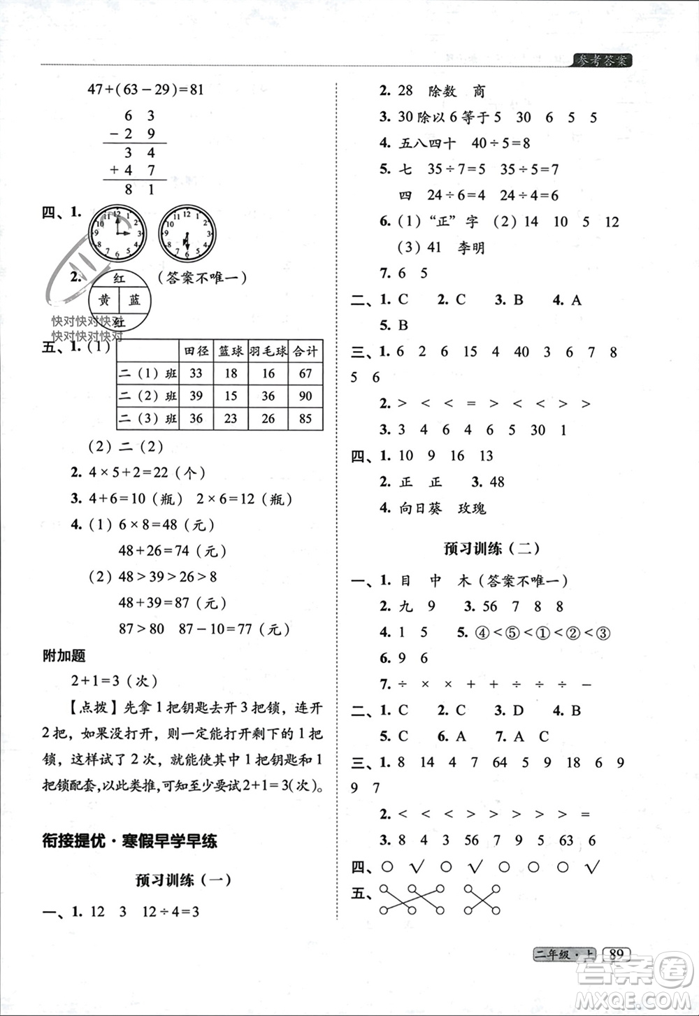 長春出版社2023年秋68所助學(xué)叢書小學(xué)名校期末考試真題真卷精編二年級數(shù)學(xué)上冊人教版參考答案