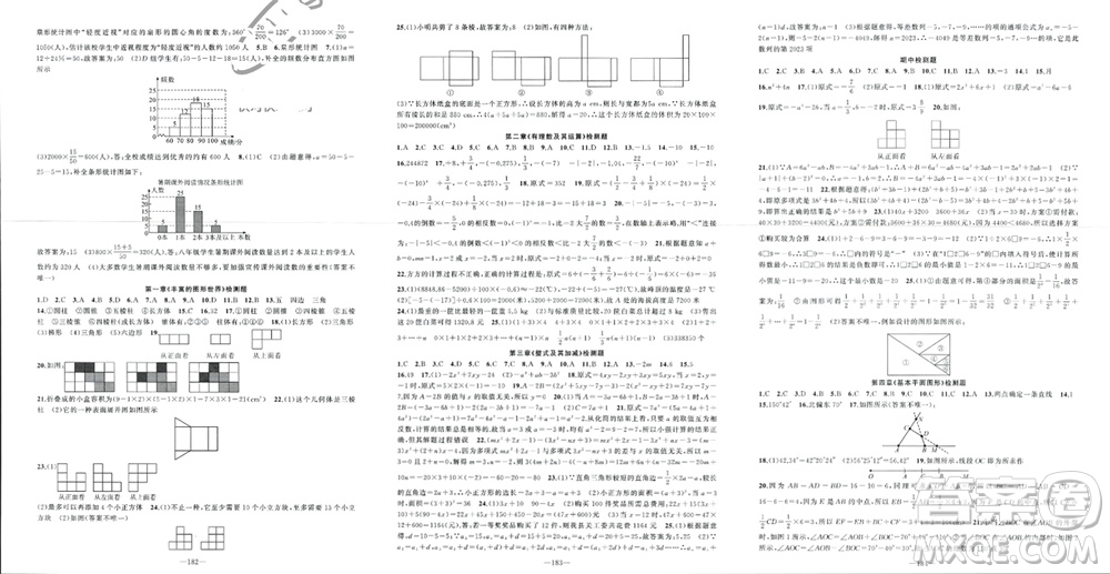 新疆青少年出版社2023年秋原創(chuàng)新課堂七年級數學上冊北師大版貴州專版參考答案