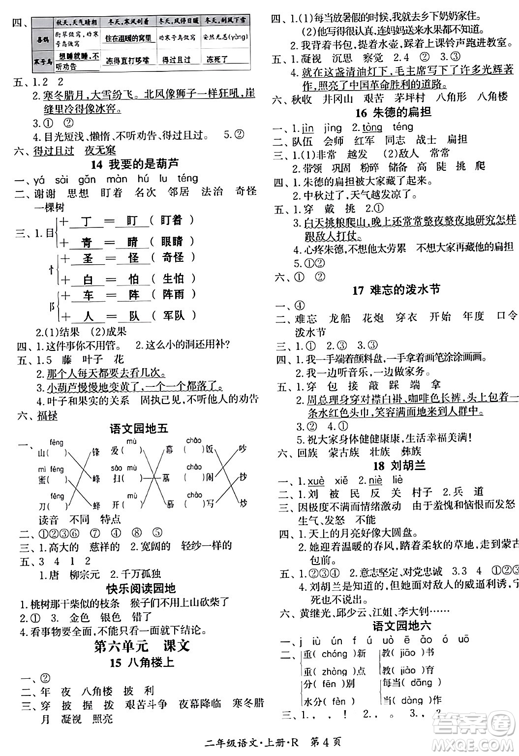 吉林教育出版社2023年秋啟航新課堂二年級(jí)語(yǔ)文上冊(cè)人教版答案