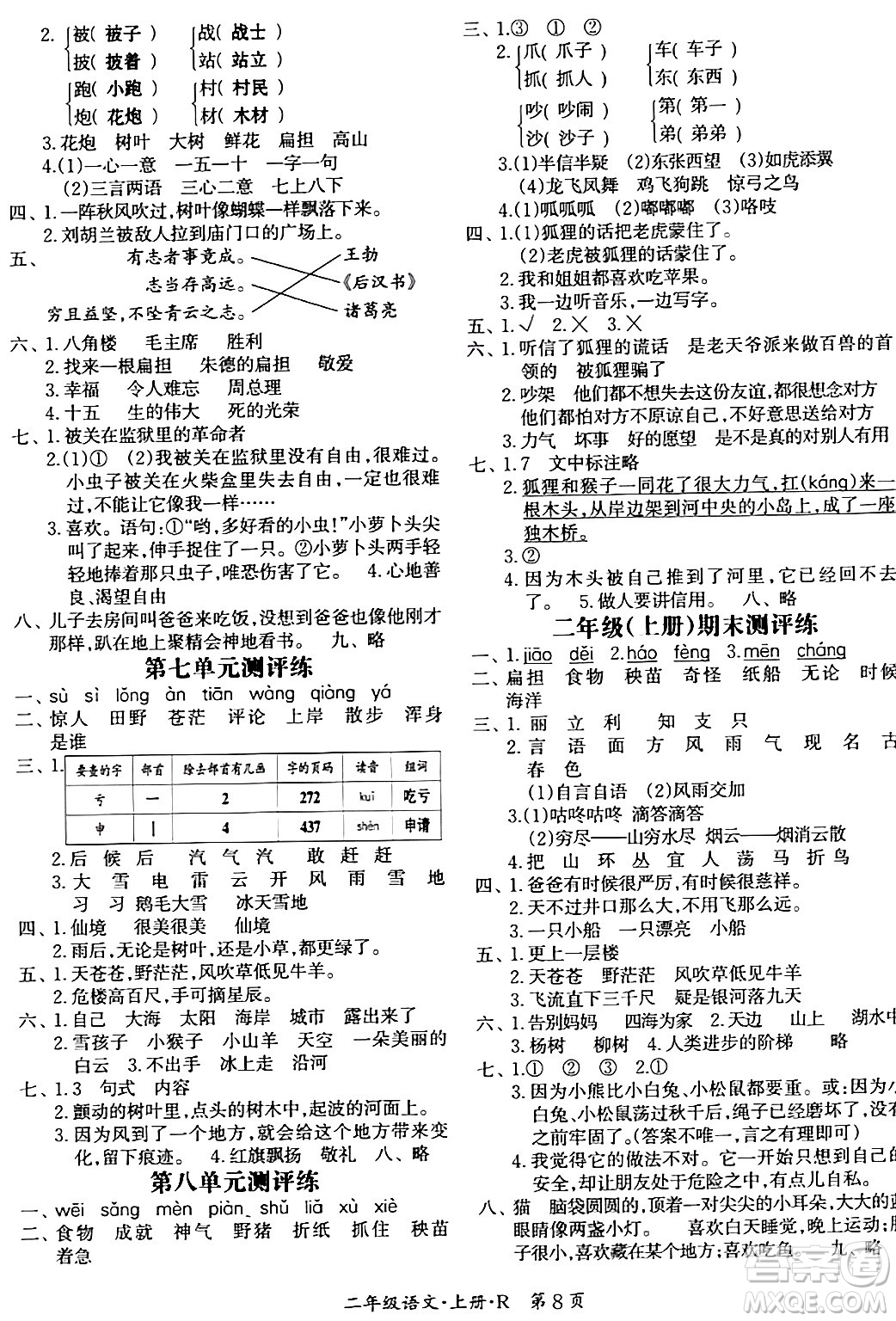 吉林教育出版社2023年秋啟航新課堂二年級(jí)語(yǔ)文上冊(cè)人教版答案