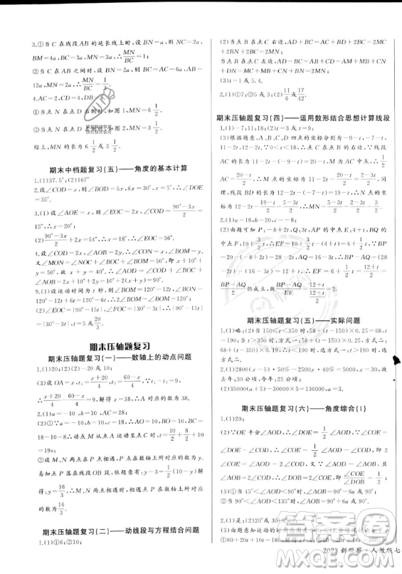 長江少年兒童出版社2023年秋思維新觀察七年級數(shù)學上冊人教版答案