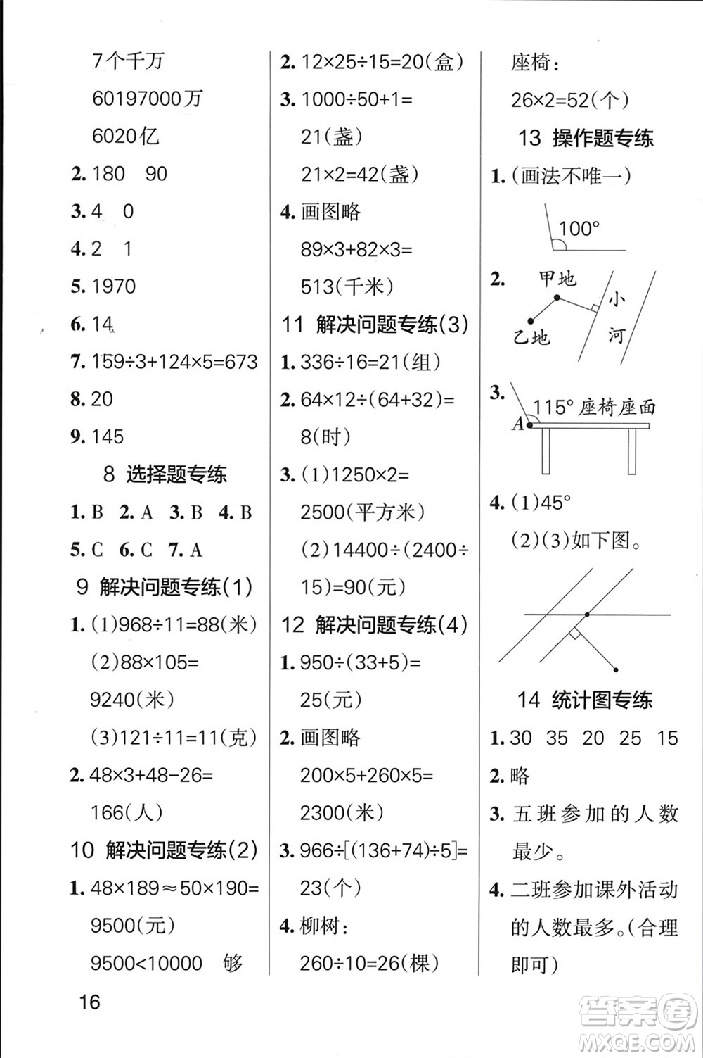 遼寧教育出版社2023年秋小學(xué)學(xué)霸單元期末標(biāo)準(zhǔn)卷四年級(jí)數(shù)學(xué)上冊青島版參考答案