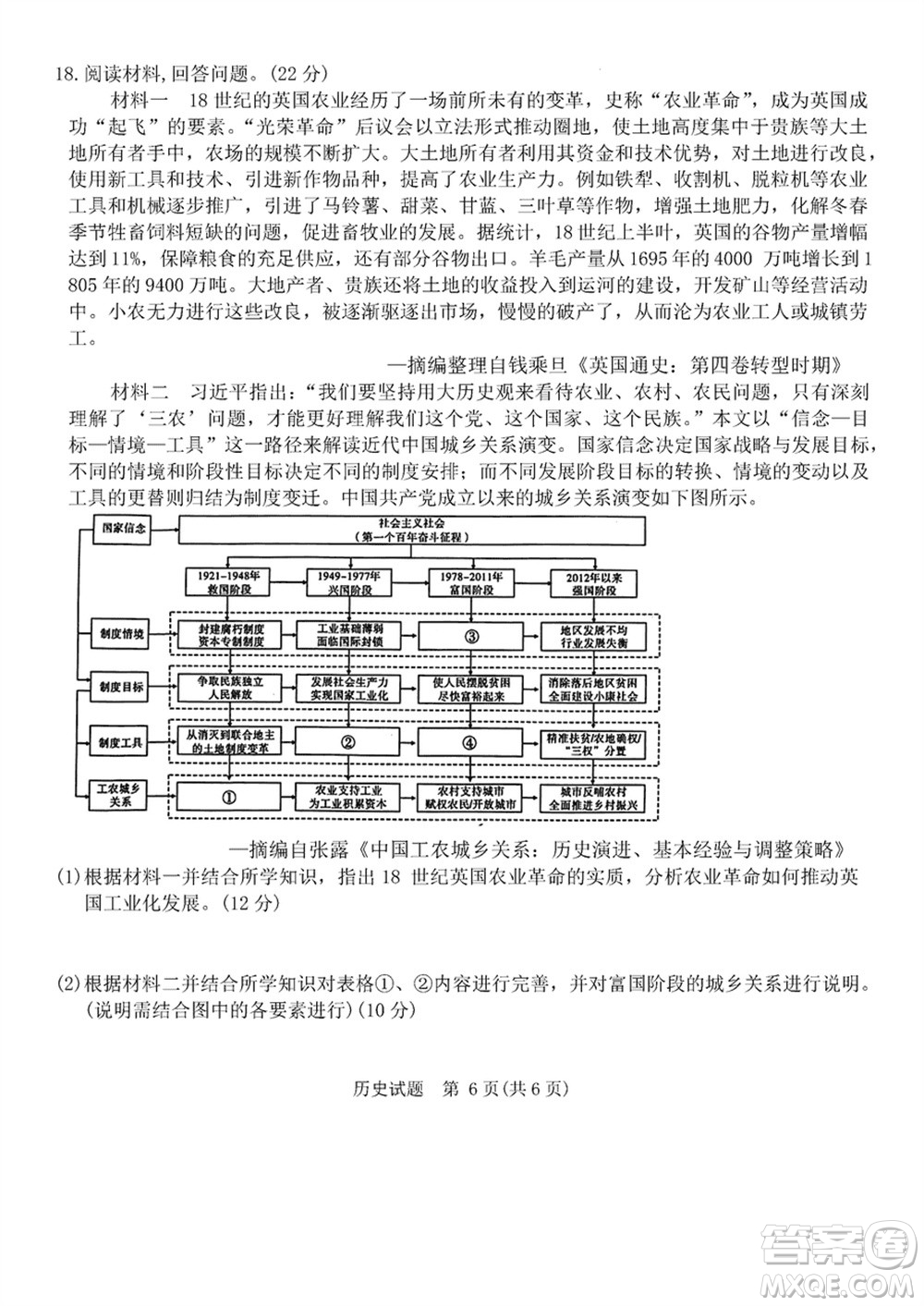 重慶市高2024屆高三上學(xué)期第五次質(zhì)量檢測歷史試題參考答案