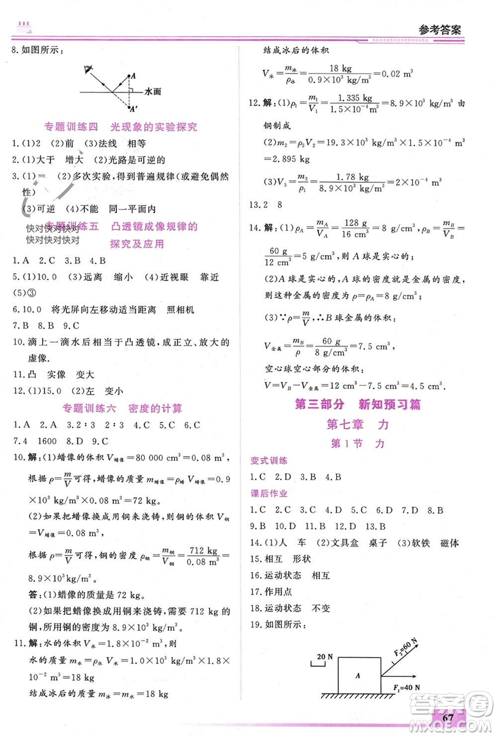 內(nèi)蒙古大學(xué)出版社2024文軒假期生活指導(dǎo)寒假作業(yè)八年級物理課標(biāo)版參考答案