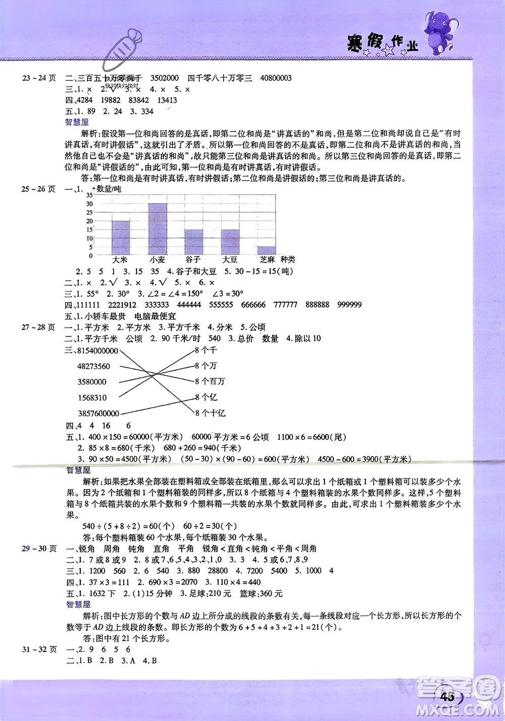 中原農(nóng)民出版社2024假期園地小學(xué)數(shù)學(xué)寒假作業(yè)四年級人教版參考答案