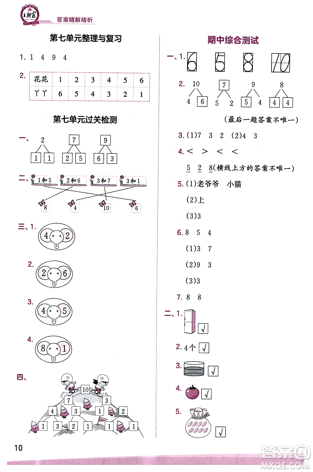 江西人民出版社2023年秋王朝霞創(chuàng)維新課堂一年級數(shù)學上冊蘇教版答案