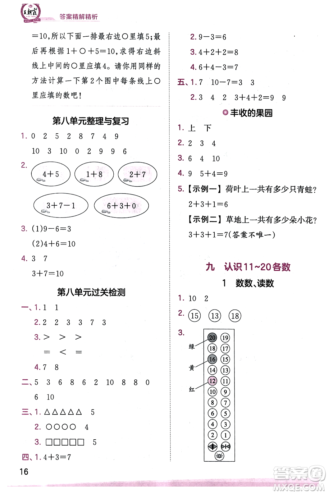 江西人民出版社2023年秋王朝霞創(chuàng)維新課堂一年級數(shù)學上冊蘇教版答案