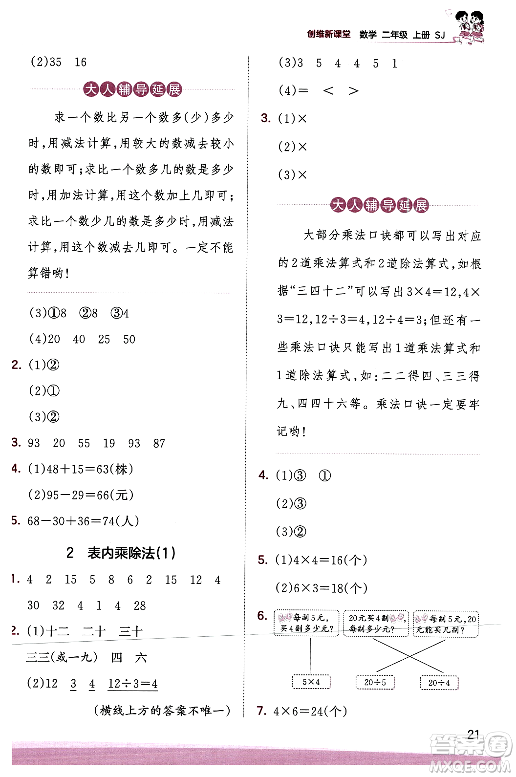 江西人民出版社2023年秋王朝霞創(chuàng)維新課堂二年級(jí)數(shù)學(xué)上冊(cè)蘇教版答案