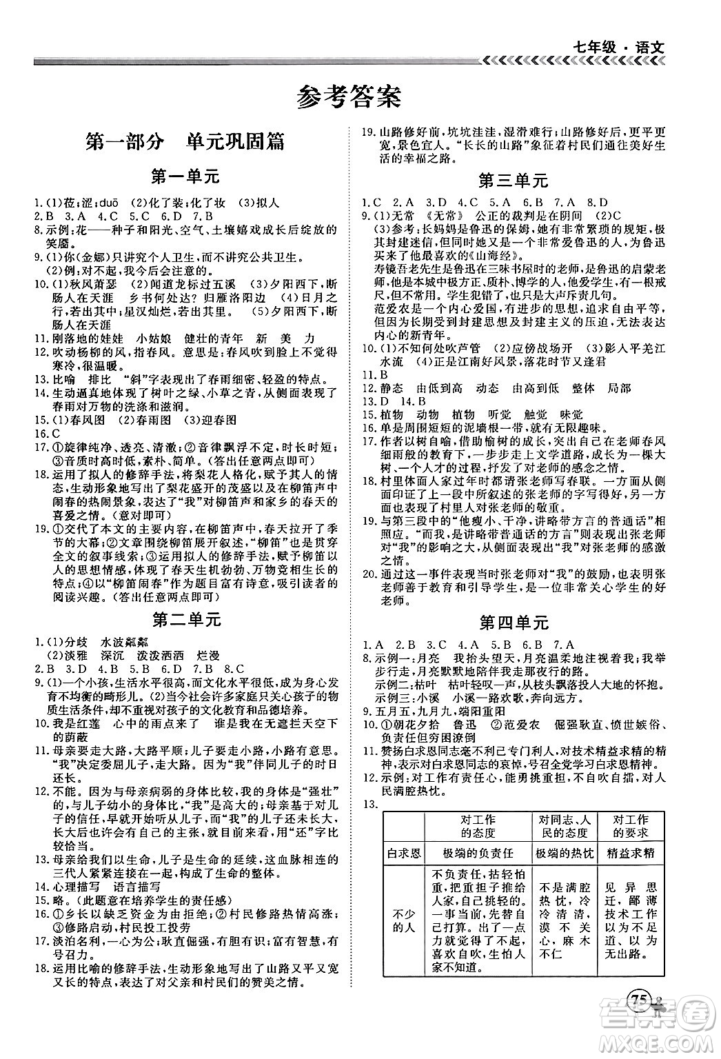 黑龍江教育出版社2024假期沖冠學期系統(tǒng)復(fù)習預(yù)習銜接七年級語文通用版答案