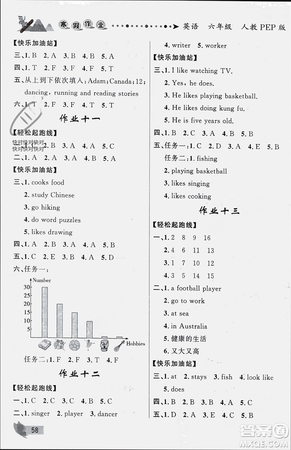 甘肅少年兒童出版社2024寒假作業(yè)六年級英語人教版參考答案