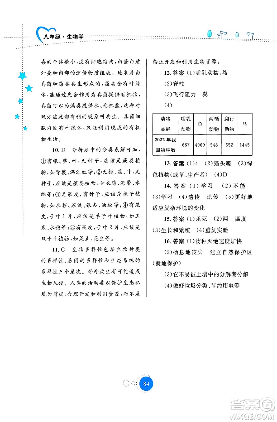 內(nèi)蒙古教育出版社2024寒假作業(yè)八年級生物通用版答案