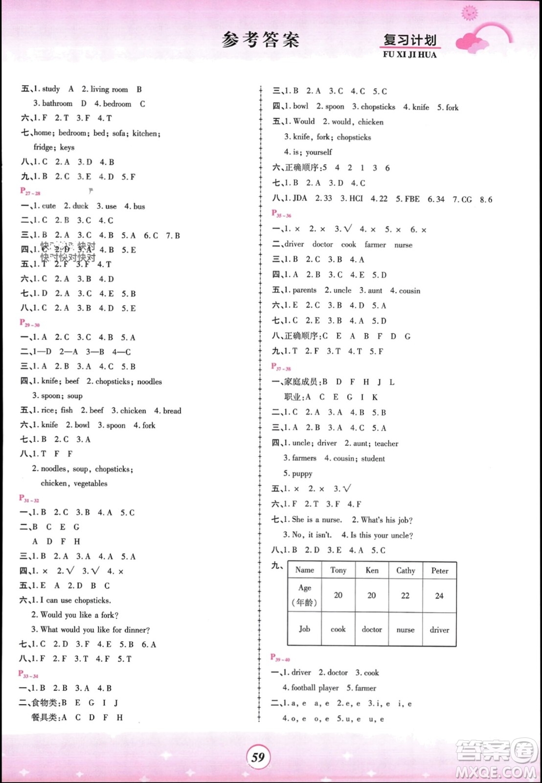 鄭州大學(xué)出版社2024金牌題庫快樂假期復(fù)習(xí)計(jì)劃寒假四年級(jí)英語人教版參考答案