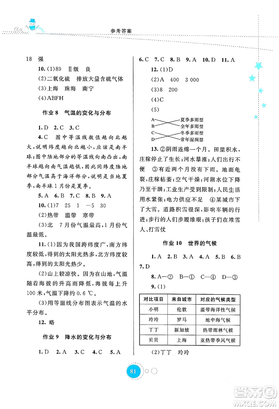 內(nèi)蒙古教育出版社2024寒假作業(yè)七年級(jí)地理通用版答案