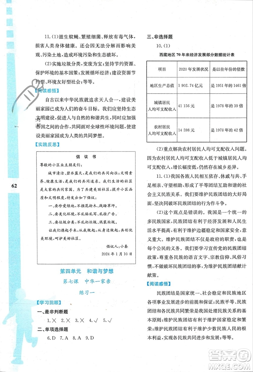 陜西人民教育出版社2024陜教出品寒假作業(yè)與生活九年級道德與法治通用版參考答案