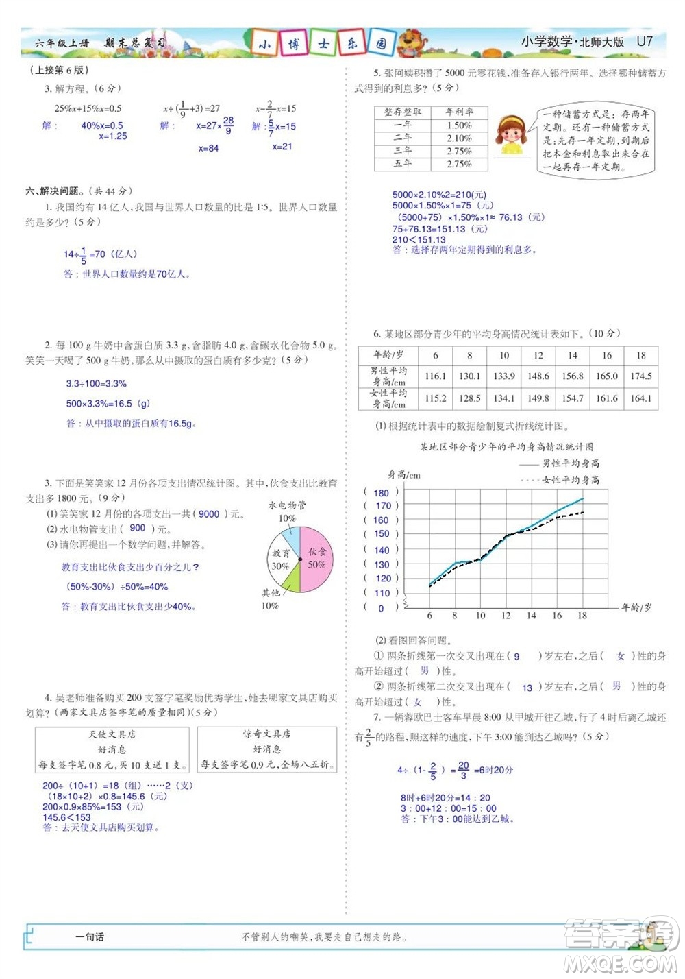 2023年秋少年智力開發(fā)報(bào)六年級(jí)數(shù)學(xué)上冊北師大版期末總復(fù)習(xí)合刊參考答案