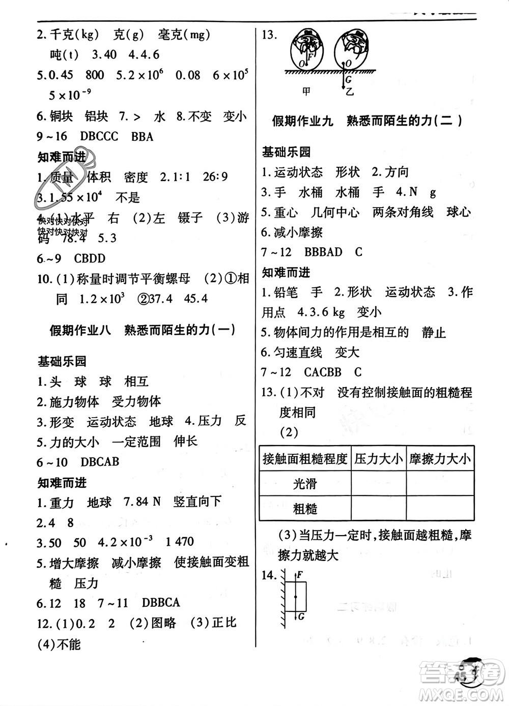 文心出版社2024寒假作業(yè)天天練八年級(jí)物理滬科版參考答案