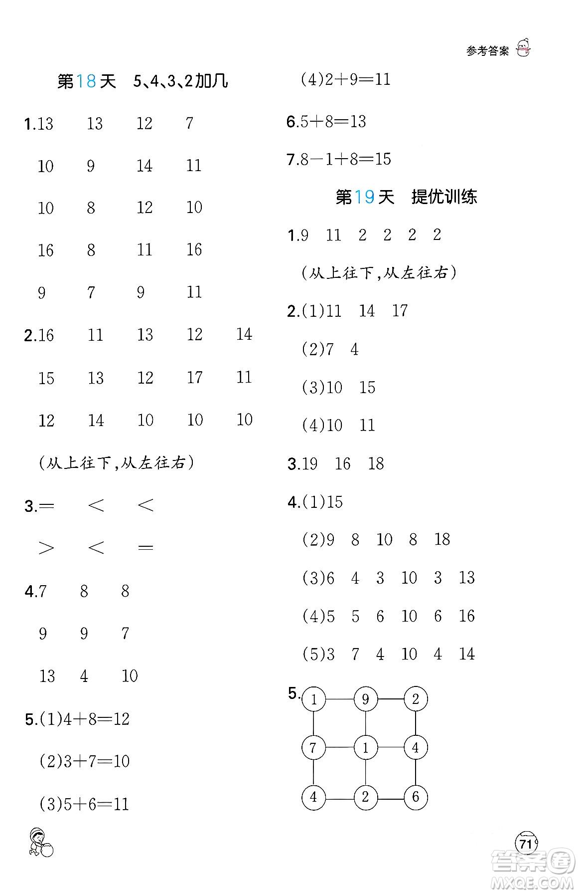 江西人民出版社2024一本寒假口算一年級(jí)數(shù)學(xué)人教版答案