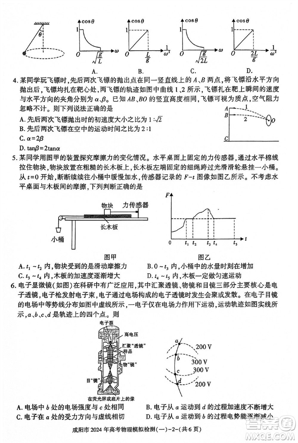 咸陽市2024屆高三上學期1月份高考模擬檢測一物理參考答案