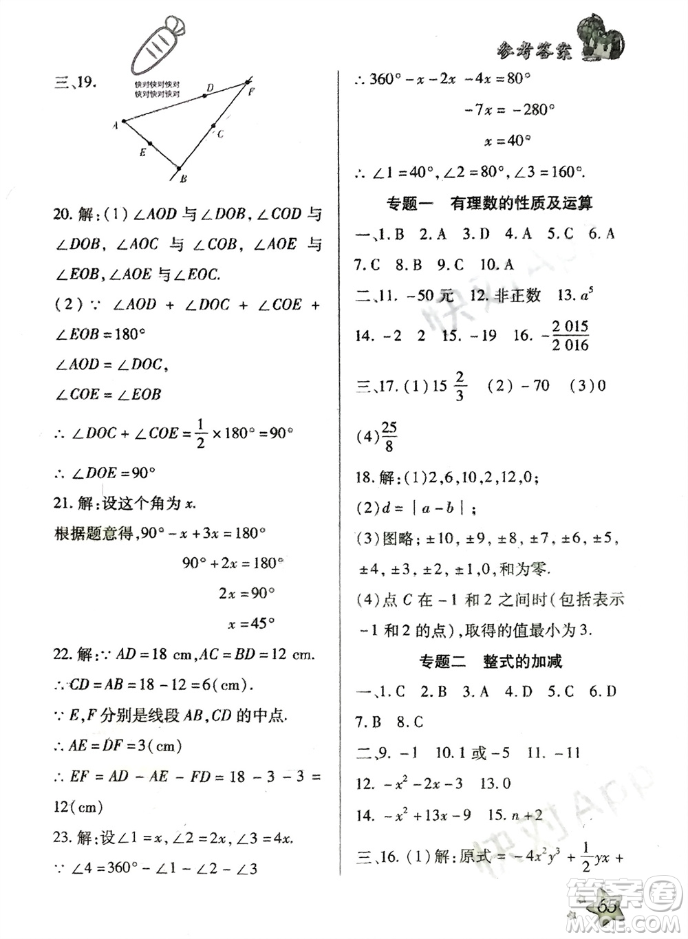 河北科學(xué)技術(shù)出版社2024輕松總復(fù)習(xí)寒假作業(yè)七年級數(shù)學(xué)人教版參考答案