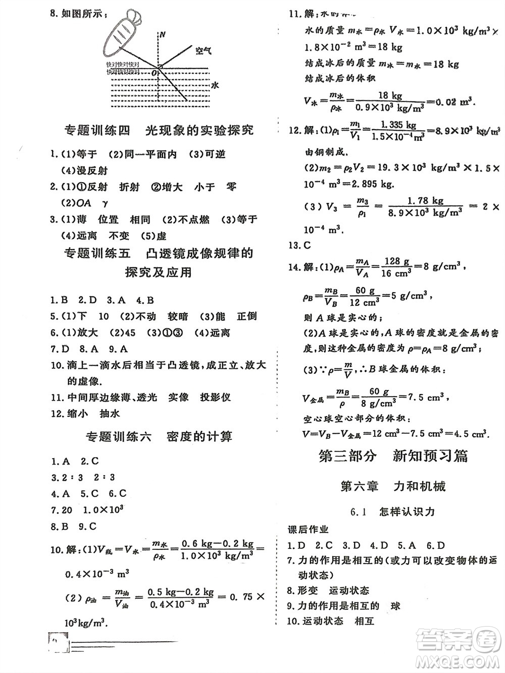 文心出版社2024假期超車道寒假作業(yè)八年級(jí)物理通用版參考答案