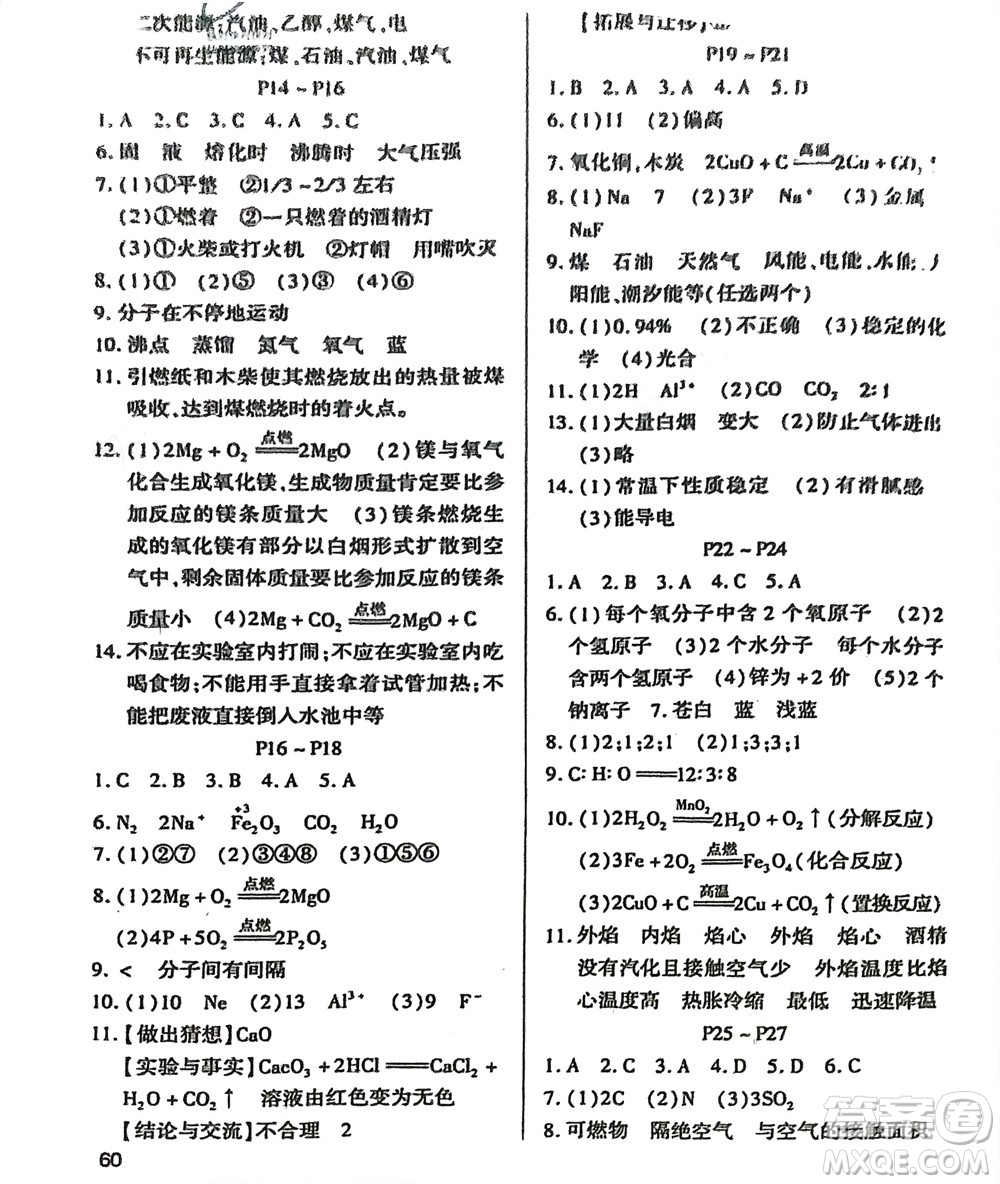 世界圖書出版公司2024假期學習樂園寒假作業(yè)九年級化學通用版參考答案