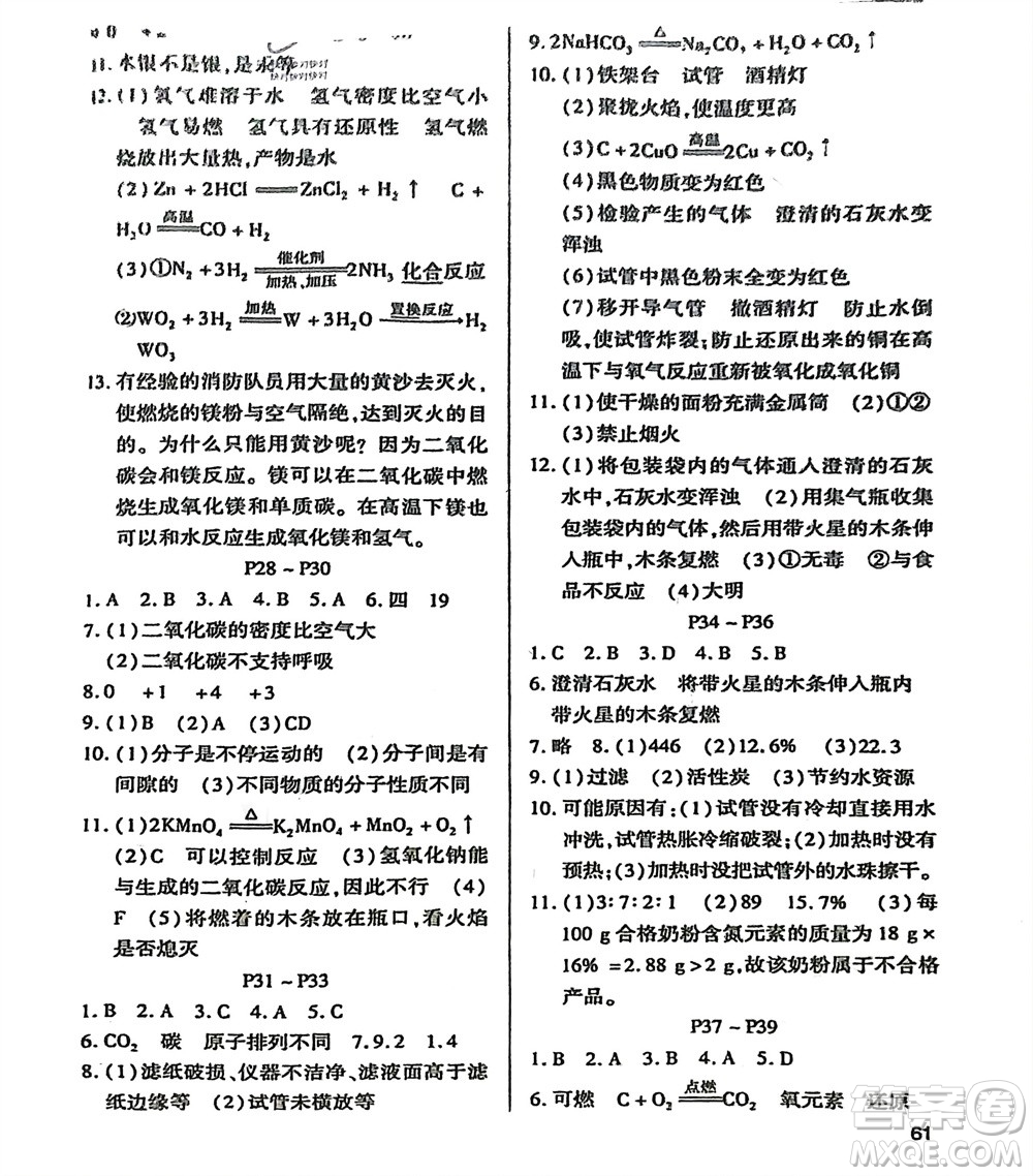 世界圖書出版公司2024假期學習樂園寒假作業(yè)九年級化學通用版參考答案