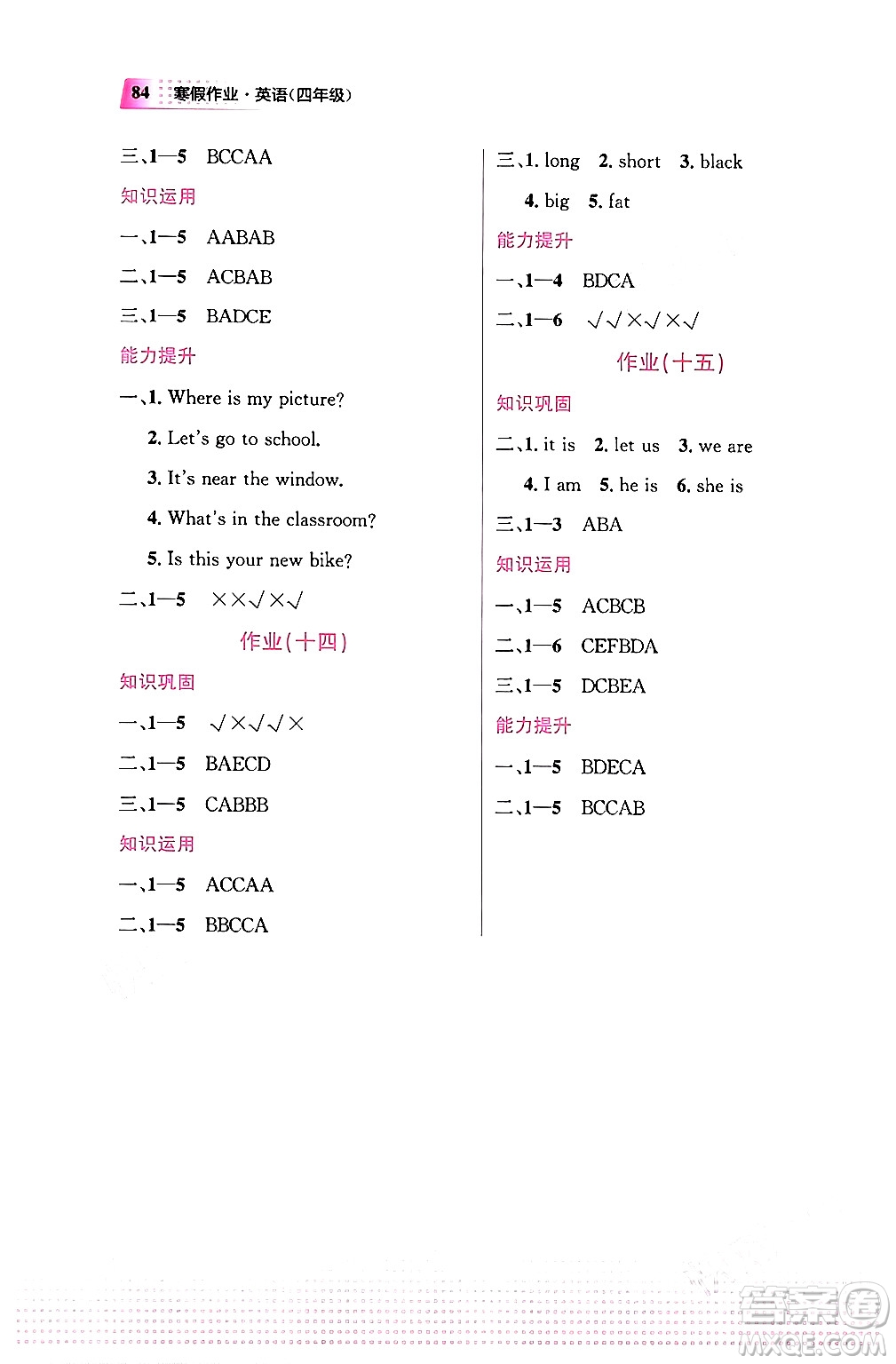 教育科學(xué)出版社2024寒假作業(yè)四年級英語通用版答案