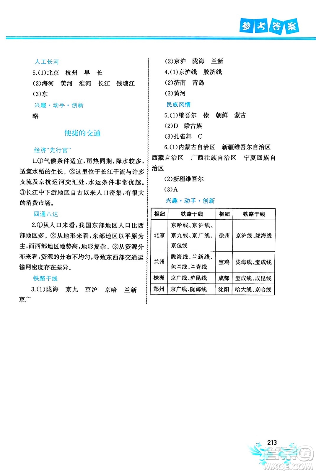 中國地圖出版社2024寒假作業(yè)八年級合訂本通用版答案