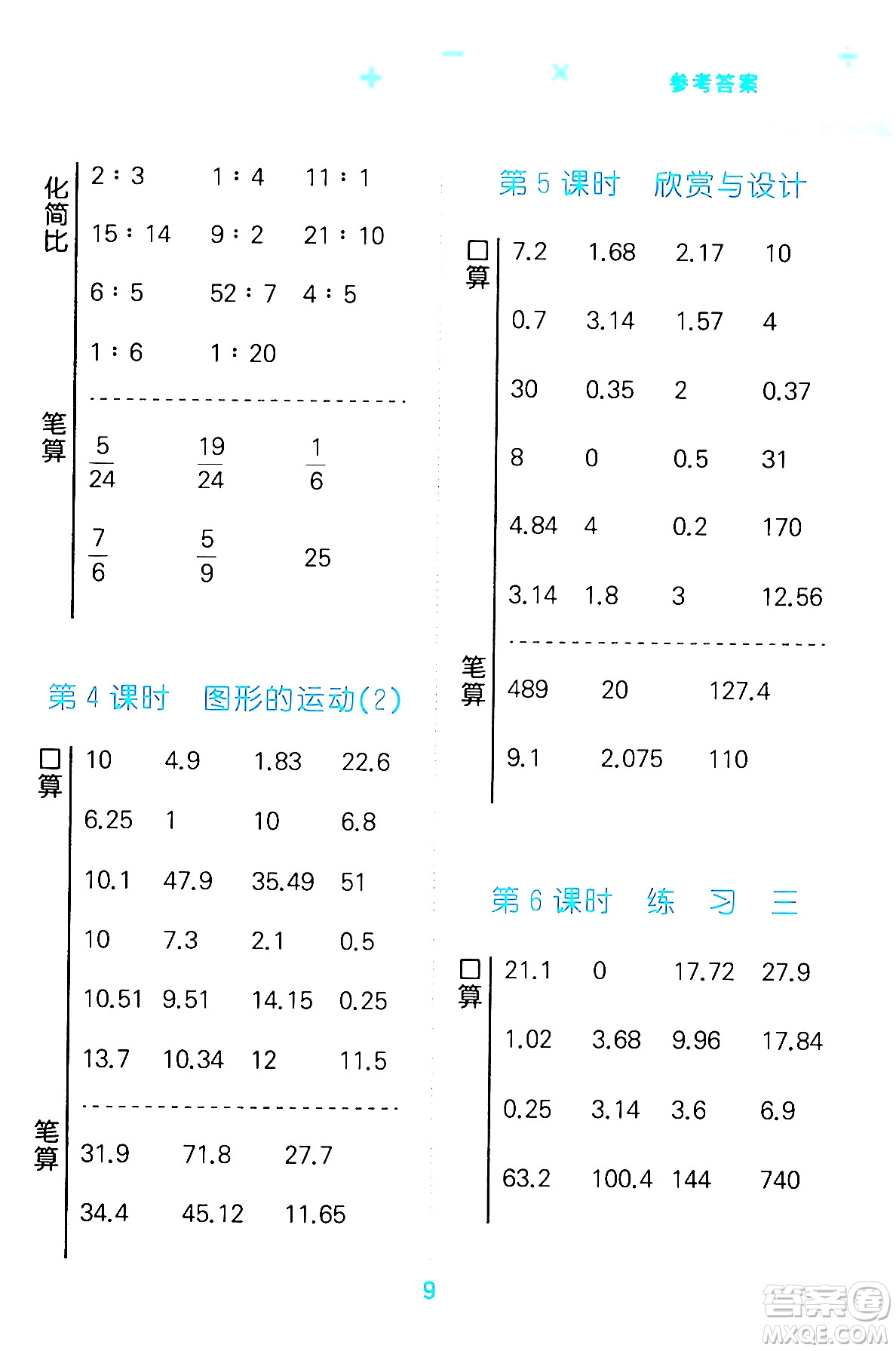 地質(zhì)出版社2024年春小學(xué)口算大通關(guān)六年級數(shù)學(xué)下冊北師大版答案