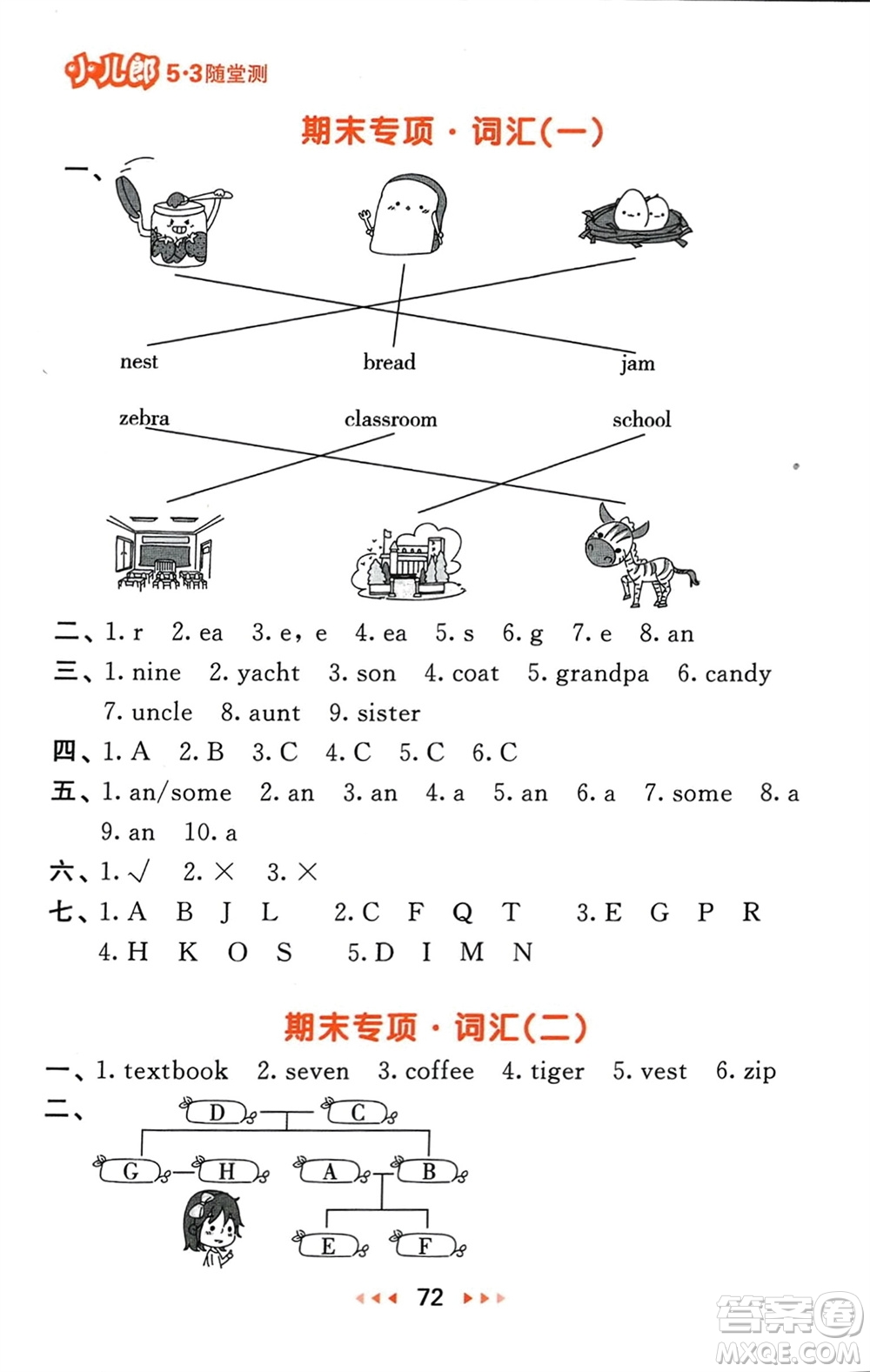 教育科學(xué)出版社2024年春53隨堂測三年級英語下冊精通版參考答案