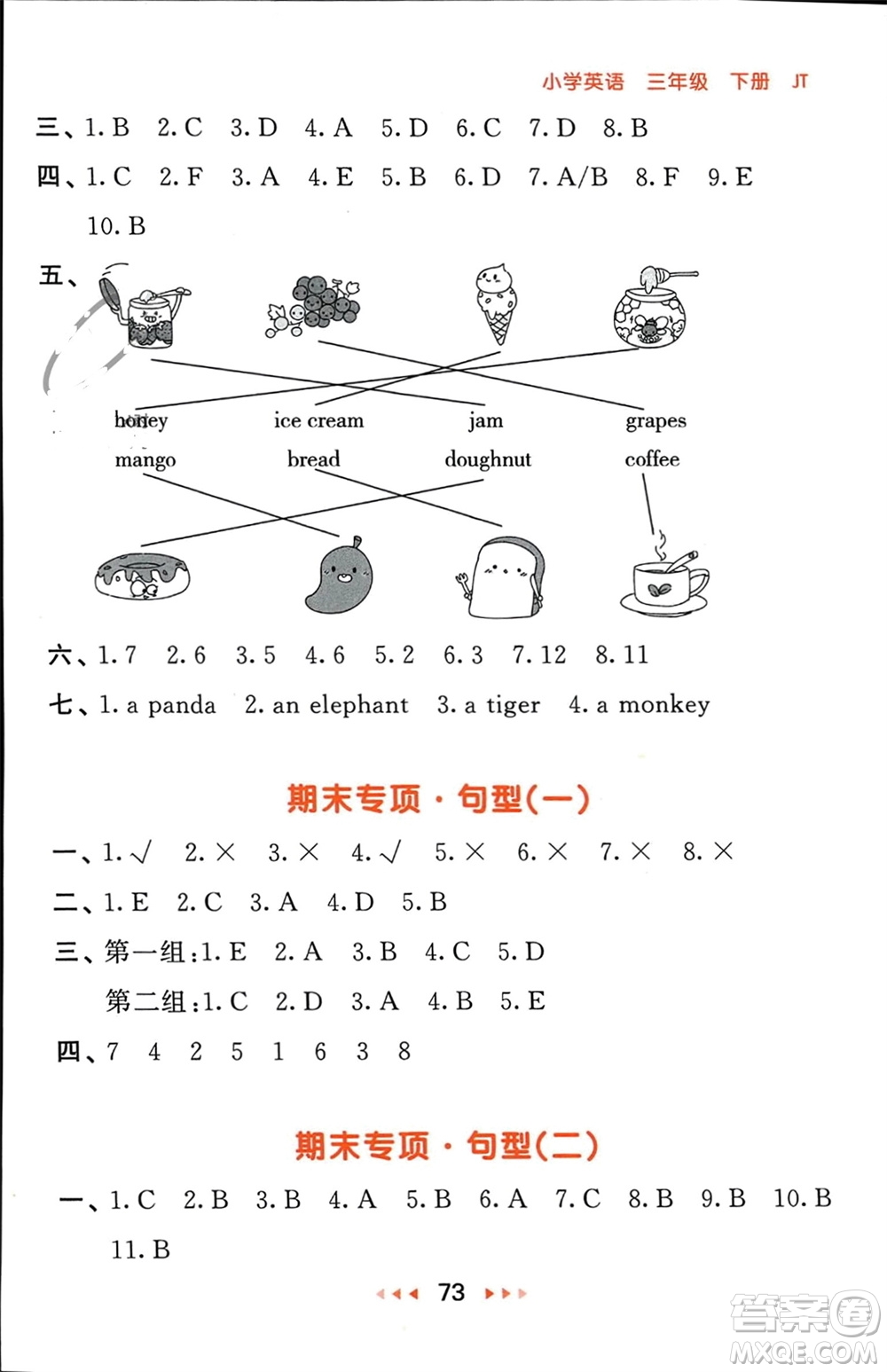 教育科學(xué)出版社2024年春53隨堂測三年級英語下冊精通版參考答案