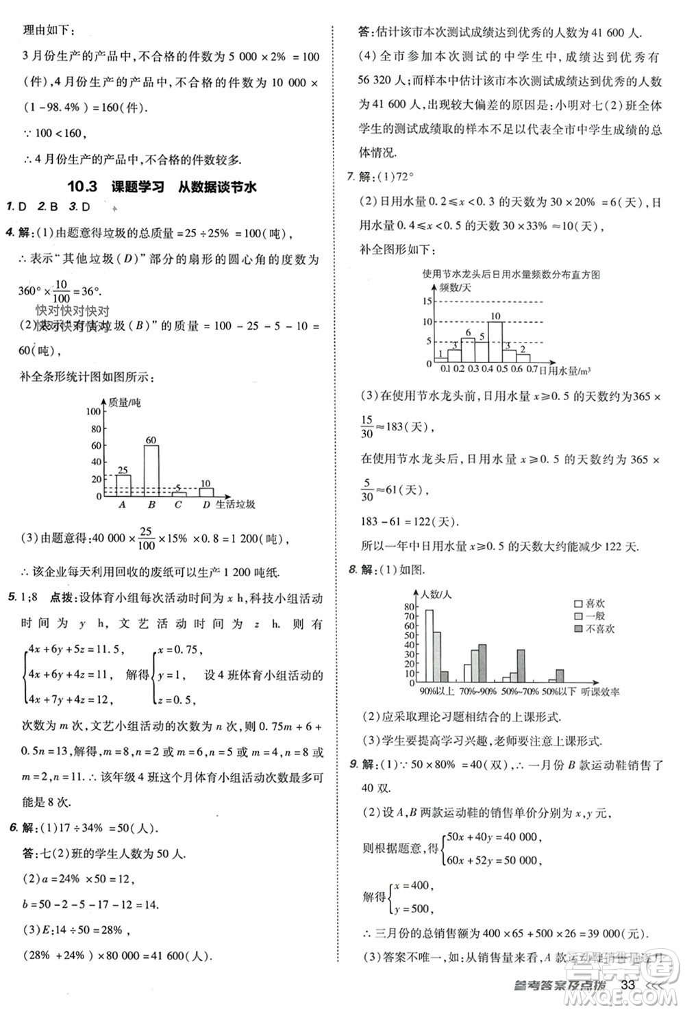 吉林教育出版社2024年春榮德基點(diǎn)撥訓(xùn)練七年級數(shù)學(xué)下冊人教版參考答案