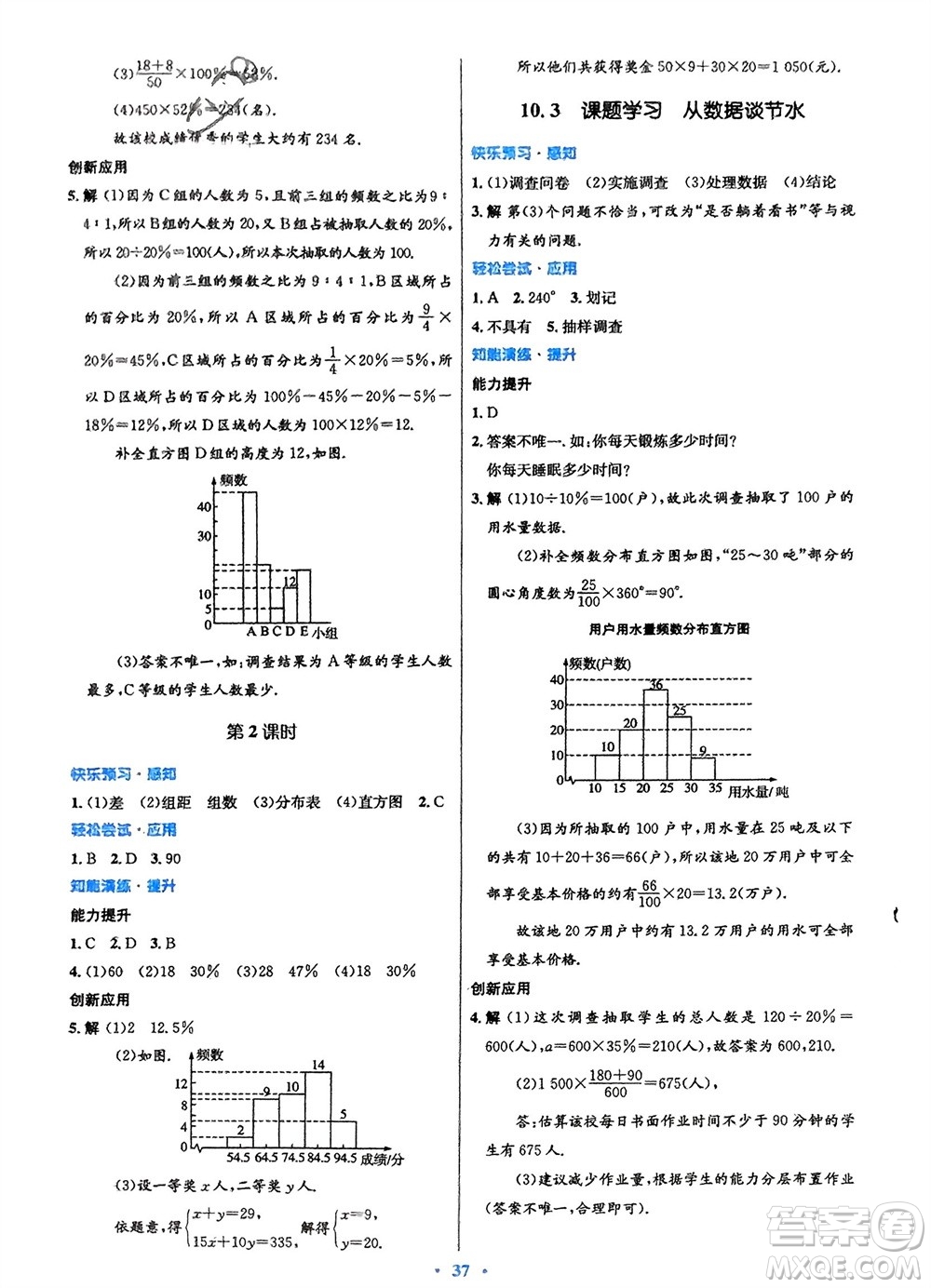 人民教育出版社2024年春初中同步測(cè)控優(yōu)化設(shè)計(jì)七年級(jí)數(shù)學(xué)下冊(cè)人教版福建專版參考答案