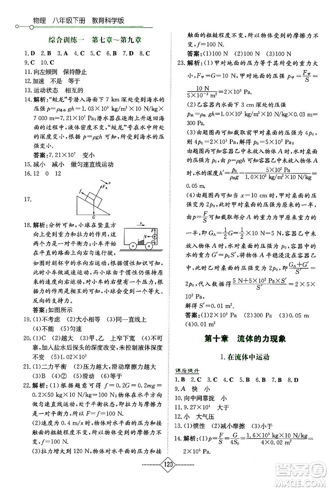 湖南教育出版社2024年春學(xué)法大視野八年級物理下冊教科版答案