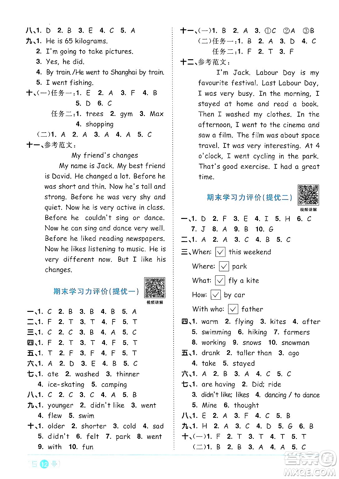 江西教育出版社2024年春陽(yáng)光同學(xué)課時(shí)優(yōu)化作業(yè)六年級(jí)英語(yǔ)下冊(cè)人教版答案