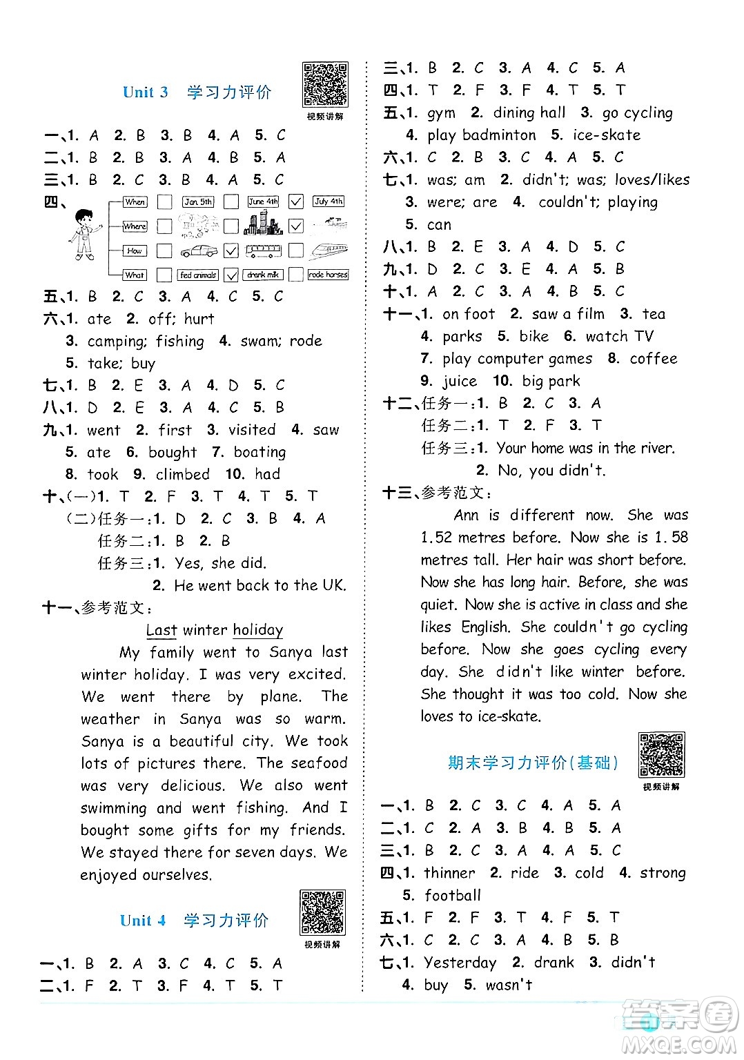 江西教育出版社2024年春陽(yáng)光同學(xué)課時(shí)優(yōu)化作業(yè)六年級(jí)英語(yǔ)下冊(cè)人教版答案